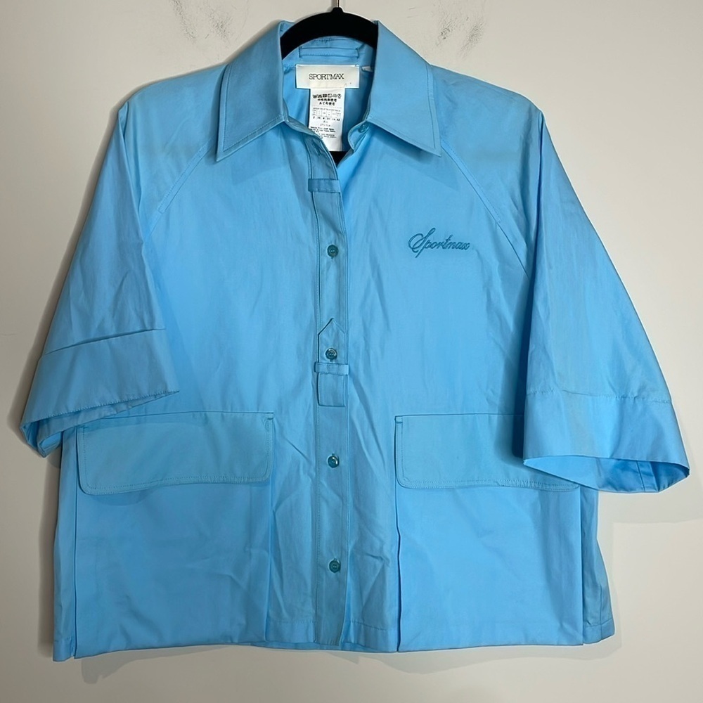 SPORTMAX | Spellout Oversized Boxy Utility Style Button Down Shirt Size 2